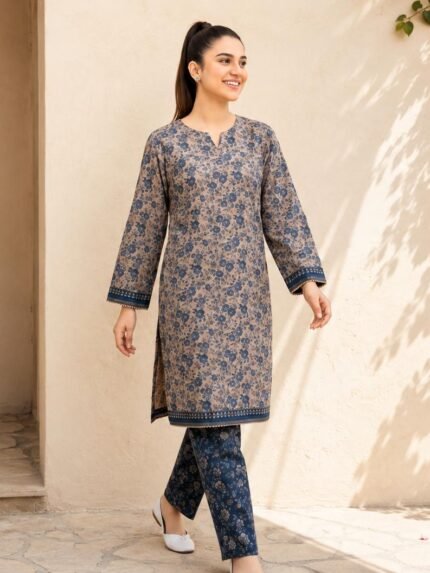 Taupe Slate Floral Lawn Suit