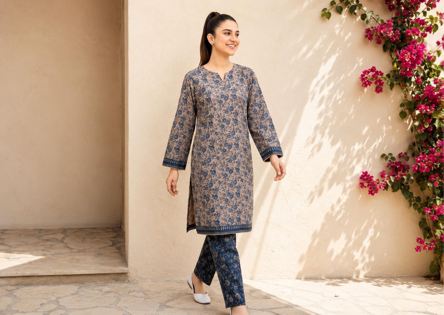 WhatsApp Image 2026-08-19 at 5.11.17 PMsssfafafa Taupe Slate Floral Lawn Suit - Image 1