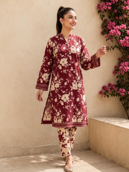 Maroon Blossom Contrast 2-Piece