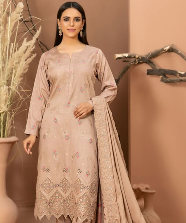 Zouq 2 Mocha Elegance Embroidered 3-Piece Suit - Image 1