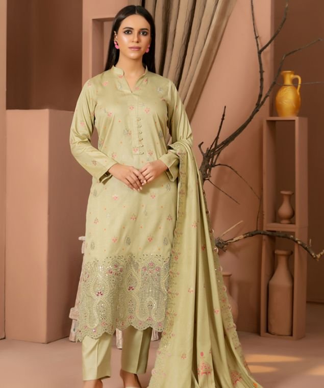 Zouq 5 Olive Grace Embroidered 3-Piece Suit - Image 1