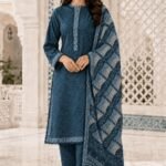 Blue Dot Checkered Dupatta Set