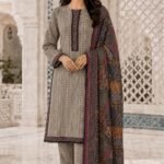 White Brown Floral Dupatta Set
