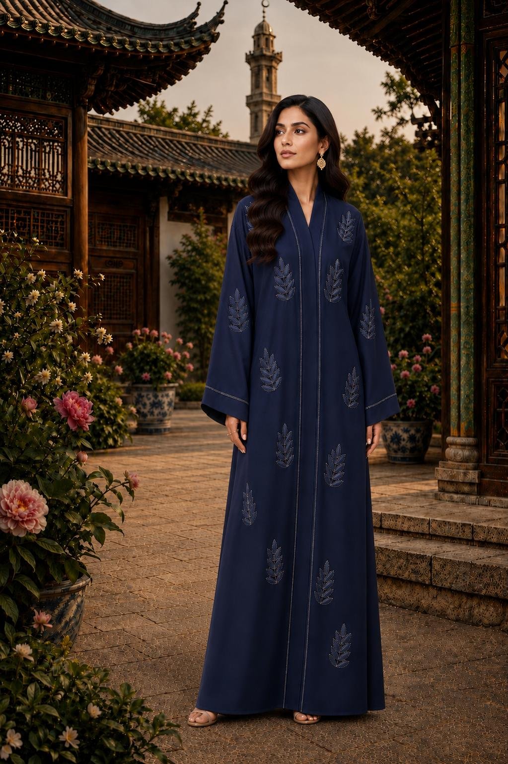 WhatsApp Image 2026-09-07 at 9.18.11 PM Navy Motif Abaya - Image 1