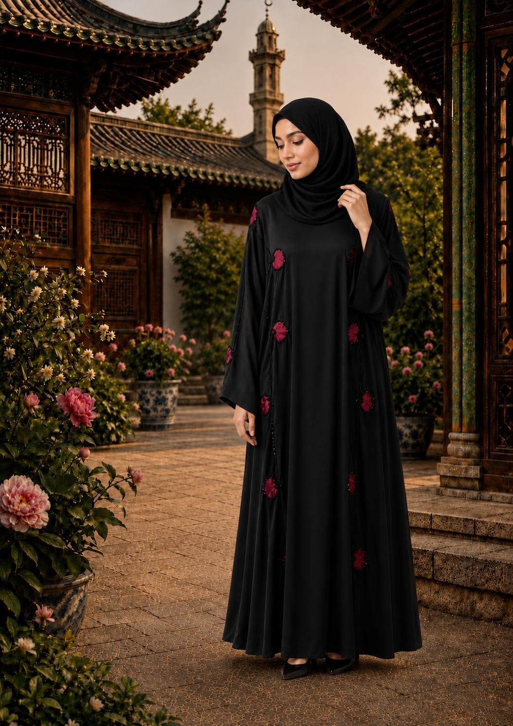 WhatsApp Image 2026-09-07 at 9.18.13 PM Black Rose Embellished Abaya - Image 1