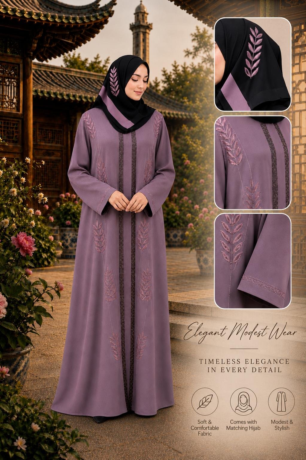 WhatsApp Image 2026-09-07 at 9.18.15 PM (1) Rosewood Three-Piece Abaya Set - Image 1