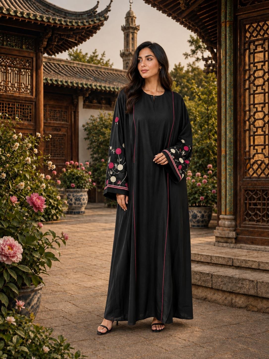 WhatsApp Image 2026-09-07 at 9.18.21 PM (1) Floral Sleeve Luxe Abaya - Image 1