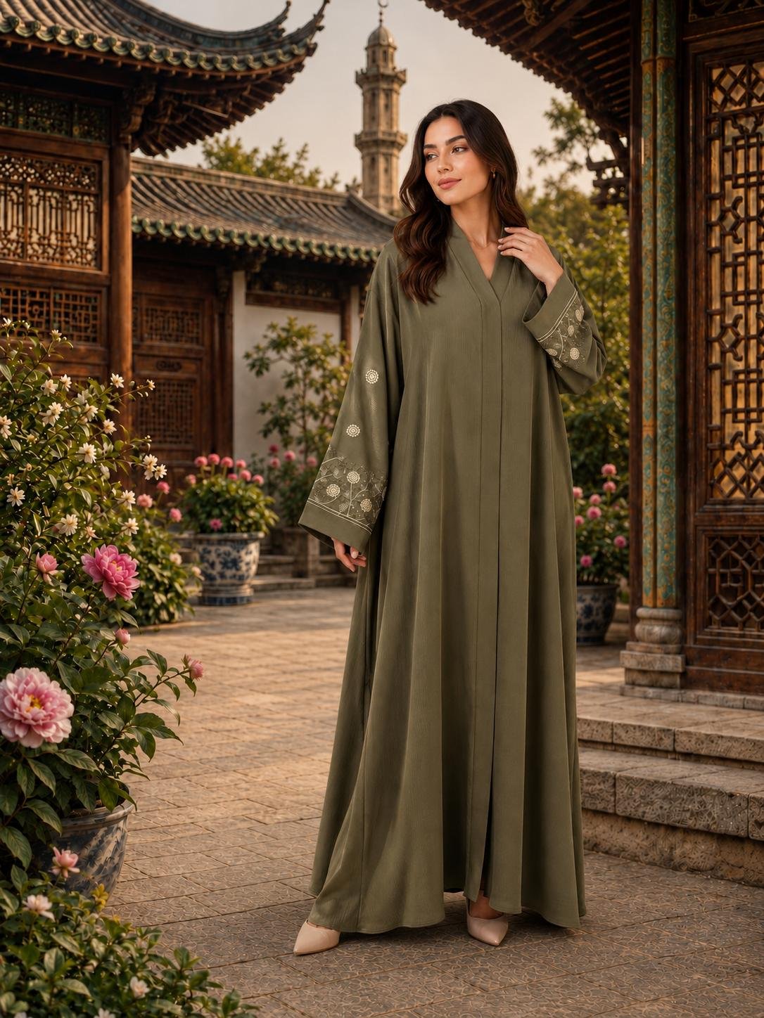 WhatsApp Image 2026-09-07 at 9.18.23 PM (1) Olive Serenity Abaya - Image 1