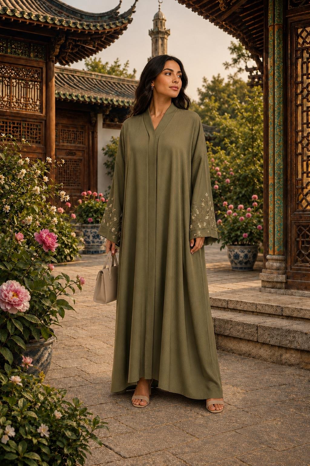 WhatsApp Image 2026-09-07 at 9.18.23 PM (2) Olive Luxe Abaya - Image 1