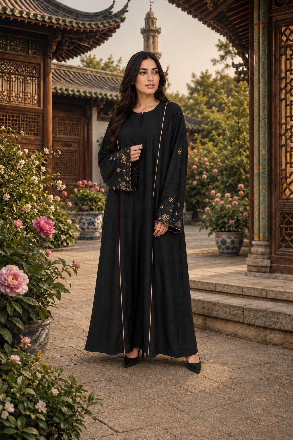 WhatsApp Image 2026-09-07 at 9.18.24 PM Black Satin Grace Abaya - Image 1