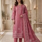 Rose Pink White Floral Print 3 Piece Suit with Matching Dupatta