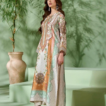Ivory Apricot Mosaic Floral Print 2 Piece Suit