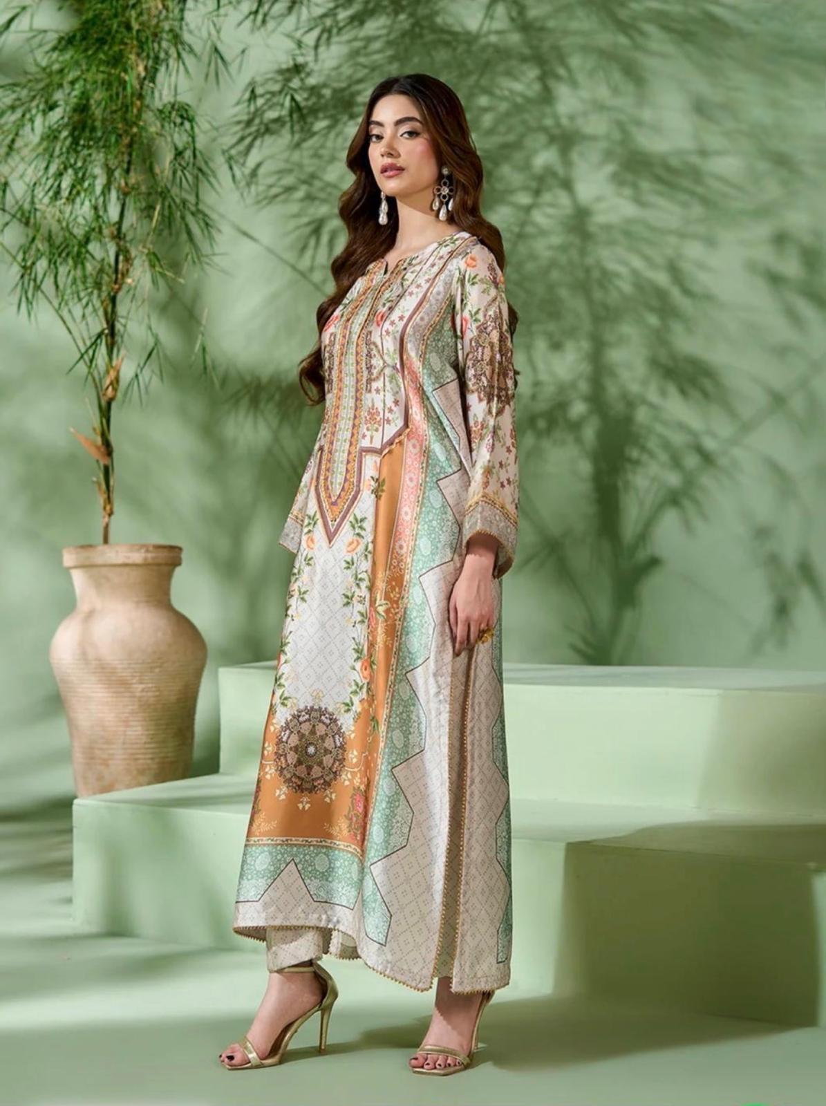 1-Photoroom Ivory Apricot Mosaic Floral Print 2 Piece Suit - Image 1