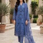Periwinkle Blue Lace Embroidered 3 Piece Suit with Net Dupatta