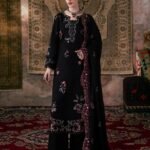 Black Embroidered Karandi 3 Piece Suit with Embroidered Shawl