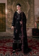 Black Embroidered Karandi 3 Piece Suit with Embroidered Shawl