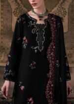 Black Embroidered Karandi 3 Piece Suit with Embroidered Shawl - Image 3