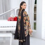 Black Multicolour Paisley Embroidered Three-Piece Shalwar Suit with Gota Dupatta
