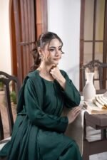 Bottle Green Embroidered Three-Piece Shalwar Suit with Floral Cutwork Dupatta - Image 3