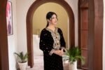 Coffee Brown Velvet Paisley Embroidered Kurta Set with Tassel Neckline - Image 6