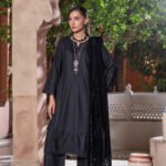 Black Lace-Trimmed Kameez Suit with Cut-Work Velvet Shawl
