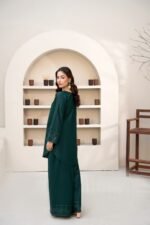 Dhanak Bottle Green Embroidered 2 Piece Suit - Image 3