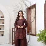 Dhanak Chocolate Brown Embroidered 2 Piece Suit