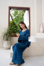 Dhanak Sapphire Blue Embroidered 2 Piece Suit - Image 6