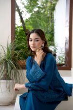 Dhanak Sapphire Blue Embroidered 2 Piece Suit - Image 5