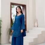 Dhanak Sapphire Blue Embroidered 2 Piece Suit