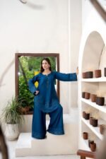 Dhanak Sapphire Blue Embroidered 2 Piece Suit - Image 2