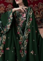 Green Embroidered Karandi 3 Piece Suit with Cutwork Borders and Shawl - Image 2