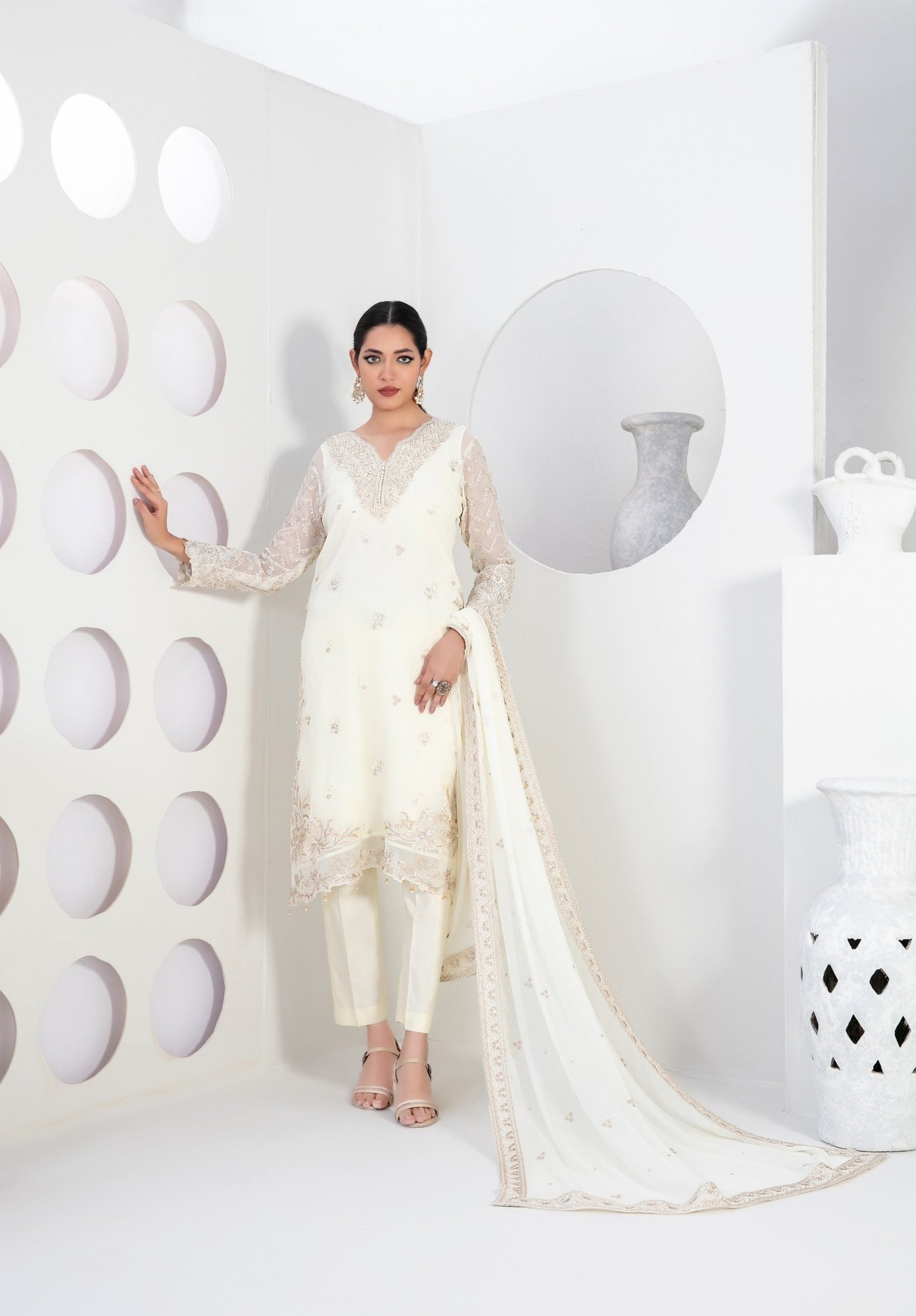 ivory-pearl-embroidered-suit-1 Ivory Pearl Embroidered 3 Piece Suit with Beaded Neckline and Chiffon Dupatta - Image 1