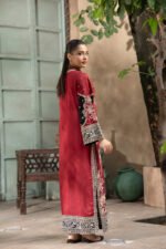 Maroon Red Embroidered Kaftan with Black Bell Sleeves and Gold Button Placket - Image 4
