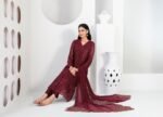 Maroon Sequin Embroidered 3 Piece Suit with Floral Cutwork Hem and Chiffon Dupatta - Image 3