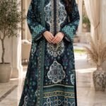Navy Teal Printed 3 Piece Suit with Printed Dupatta