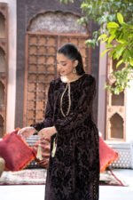 Palachi Chocolate Brown Embroidered Velvet 2 Piece Suit - Image 3
