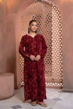 Palachi Maroon Embroidered Velvet 2 Piece Suit