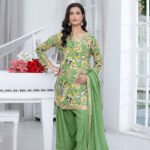 Pistachio Green Paisley Embroidered Three-Piece Shalwar Suit with Gota Dupatta