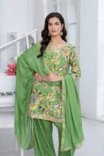 Pistachio Green Paisley Embroidered Three-Piece Shalwar Suit with Gota Dupatta - Image 2