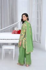Pistachio Green Paisley Embroidered Three-Piece Shalwar Suit with Gota Dupatta - Image 4
