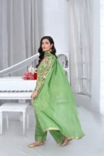 Pistachio Green Paisley Embroidered Three-Piece Shalwar Suit with Gota Dupatta - Image 5