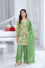 Pistachio Green Paisley Embroidered Three-Piece Shalwar Suit with Gota Dupatta - Image 6